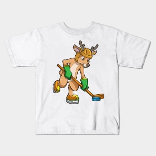 Reindeer at Ice hockey with Ice hockey stick Kids T-Shirt